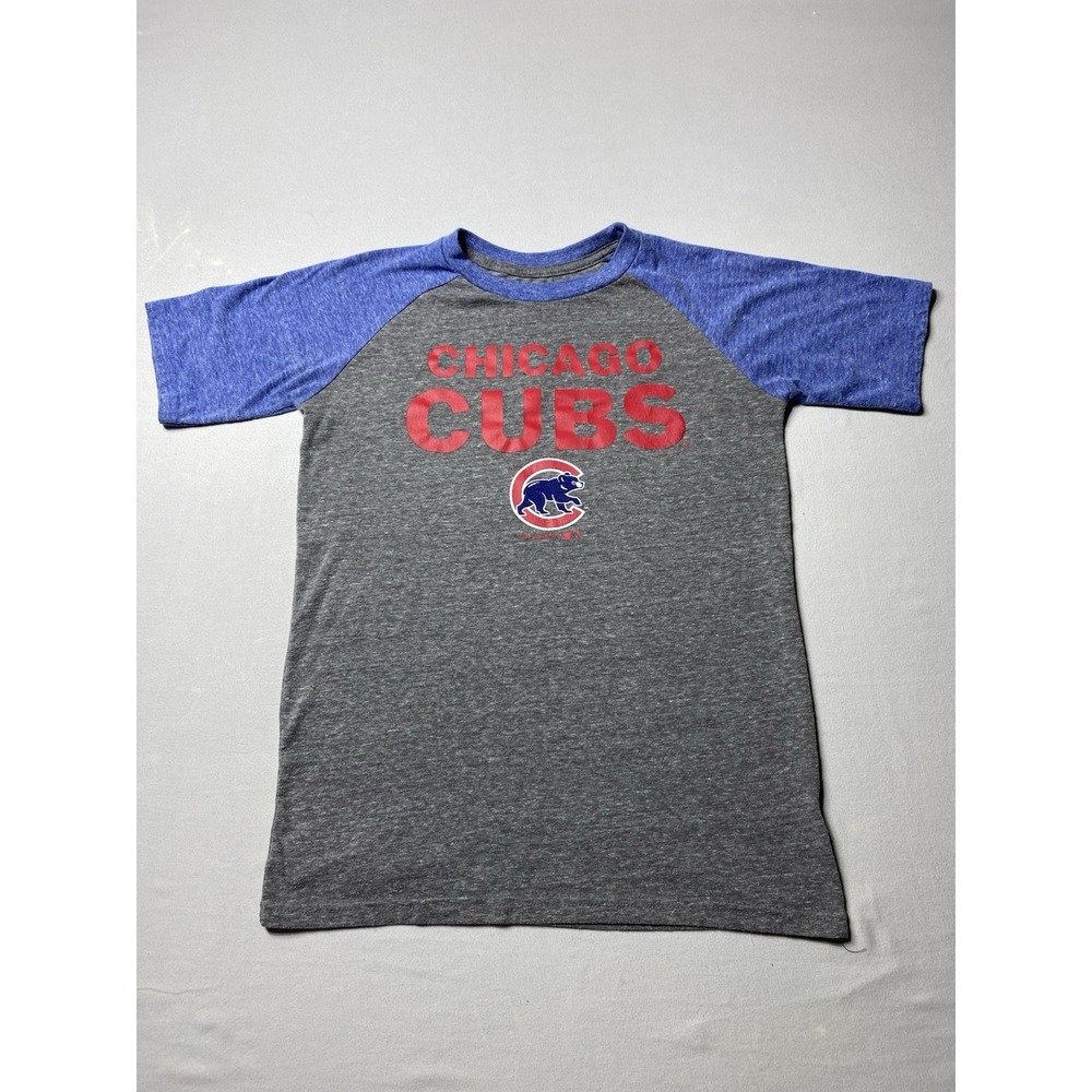 Chicago‎ Cubs Women's Raglan Graphic T Shirt Gray Blue MLB Team Athletics
